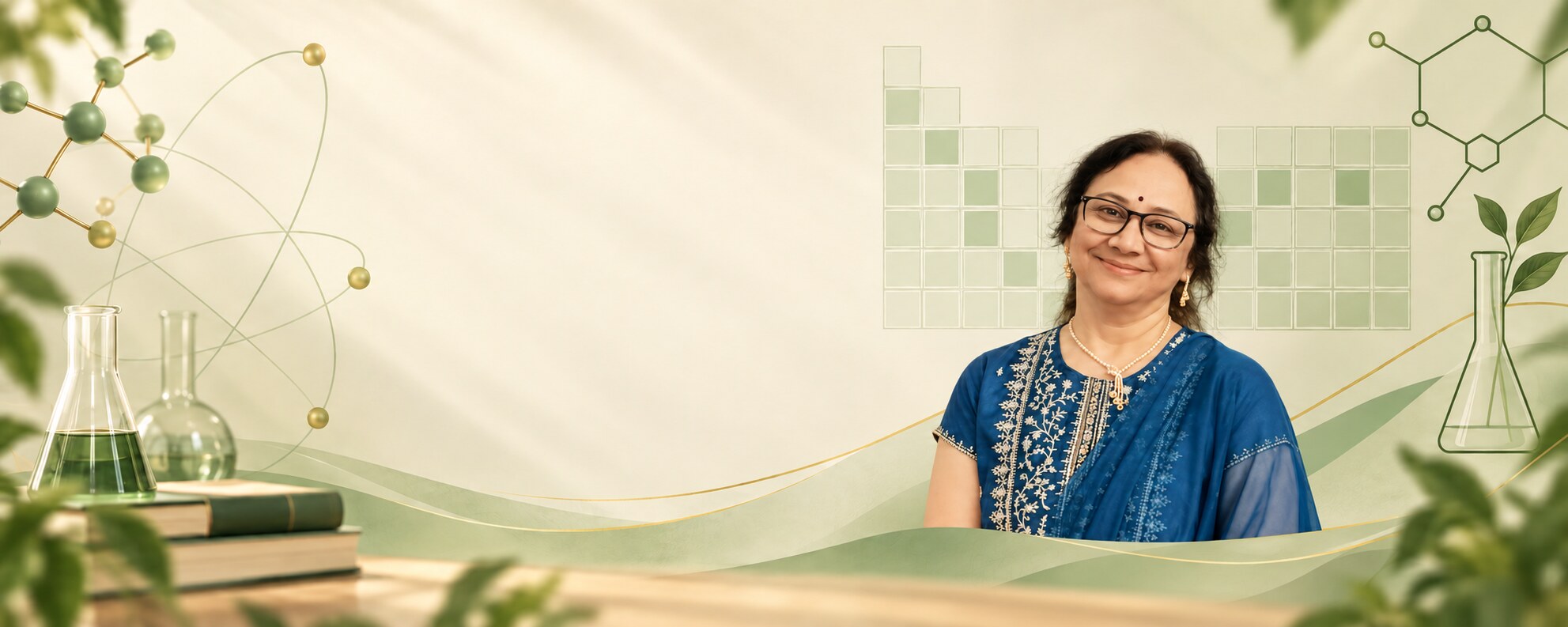 Dr Anupa M. with subtle Chemistry artwork
